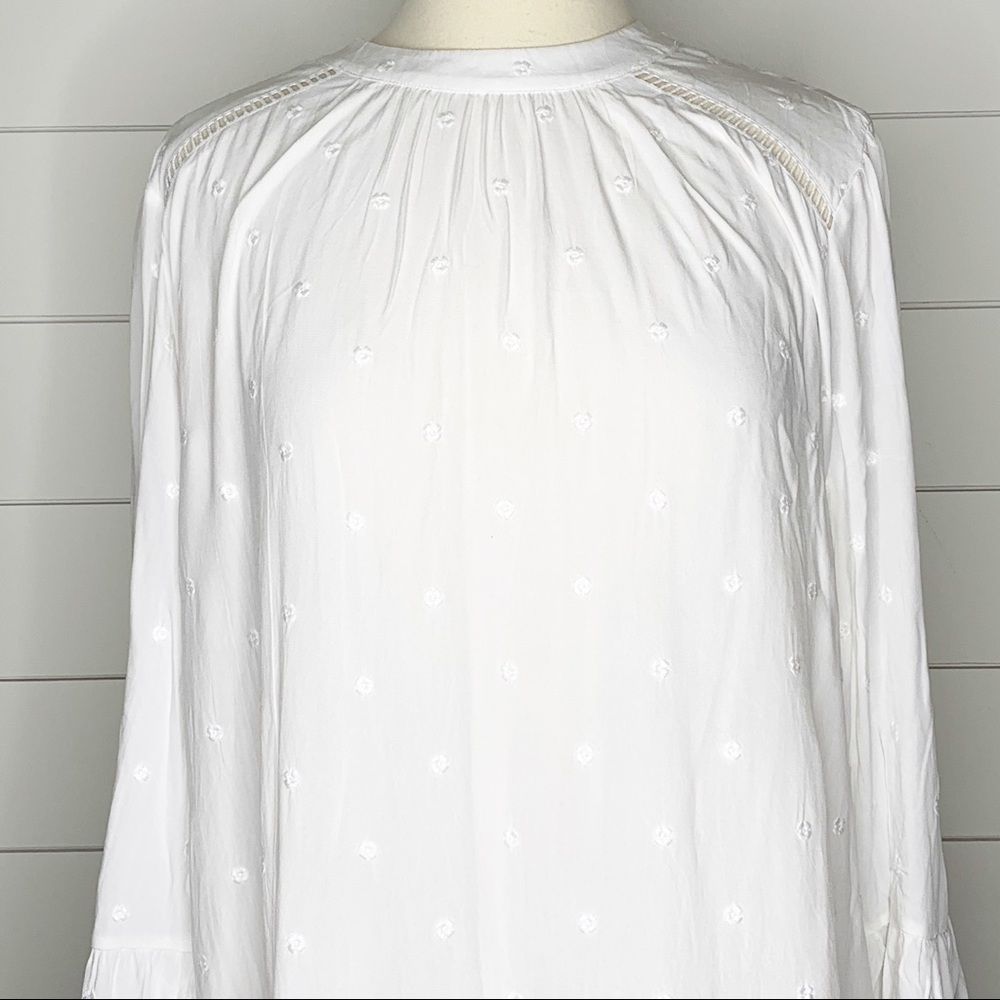 LOFT Floral Embroidered White Bell Sleeve Blouse